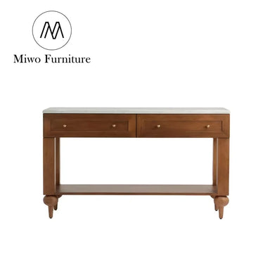 Modern Wooden Entryway Table with Marble Mirrored Drawer Console Table