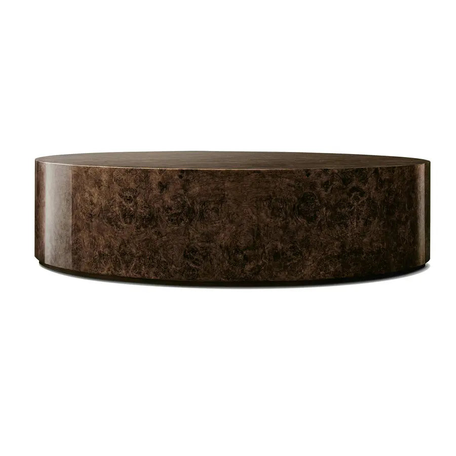 Elegant Mid-Century Modern Round Ribbed Burl Wood Living Room Coffee Table