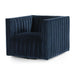 Luxurious Blue Velvet Swivel Club Chair: Modern Channel Tufted Home & Hotel Seating