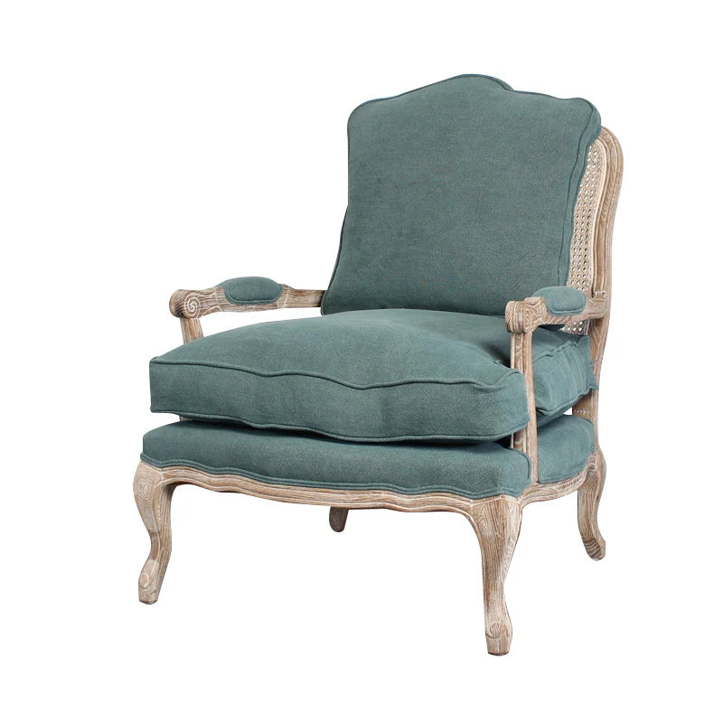 French Style Rattan Wicker Back Living Room Chair Solid Oak Frame