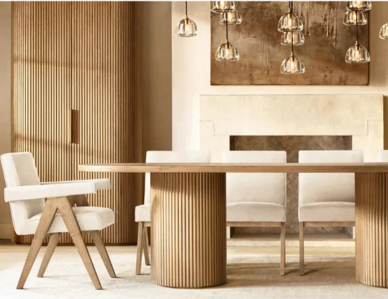 Solid Oak Farmhouse Dining Table and Chair Set - Customizable Design