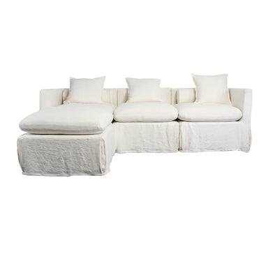 Elegant Modern White Slipcover Three-Seat Sofa Couch Set for Living Room