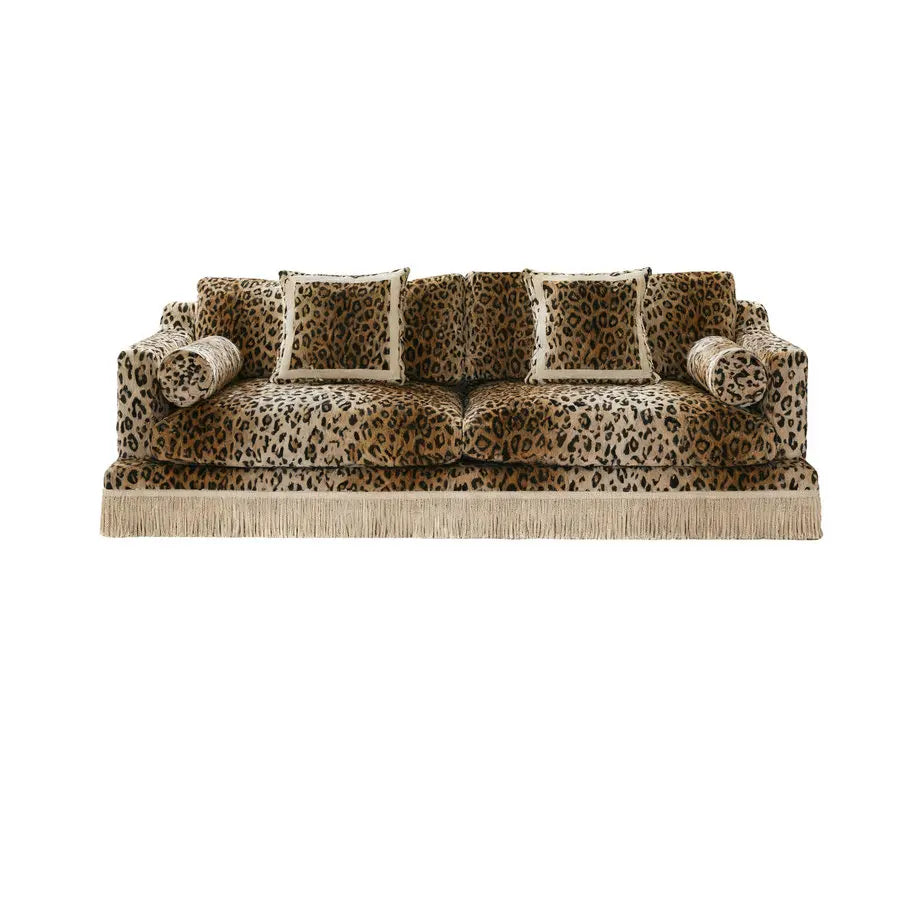 Luxury Velvet 3-Seater Sofa with Elegant Fringe and Tassels for Modern Homes