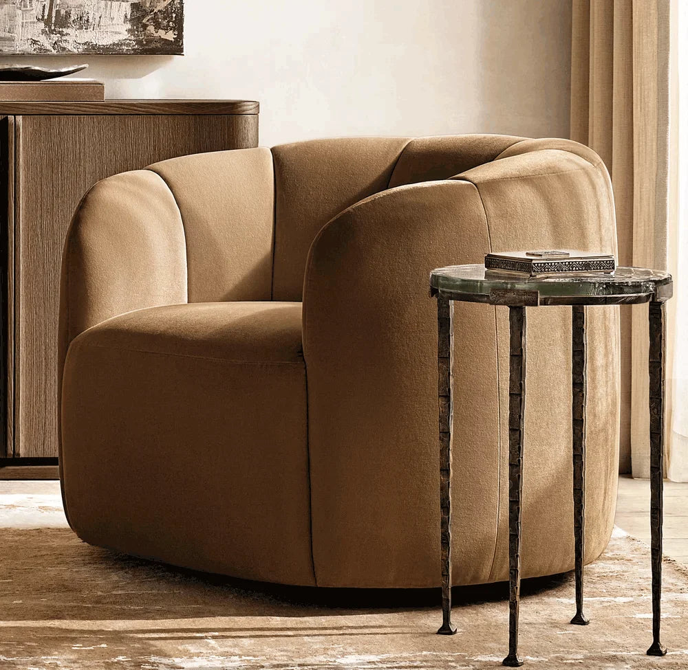 Modern Round Living Room Side Table, Handcrafted Steel Frame, Luxury Glass Top