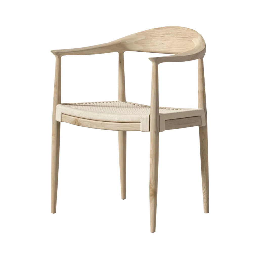 Elegant Solid Oak Stackable Dining Chair - Curved Back Woven Rope Seat