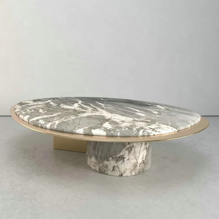 Luxury Designer Oval Leaf Calacatta Viola Marble Top Gold Stainless Steel Coffee Table