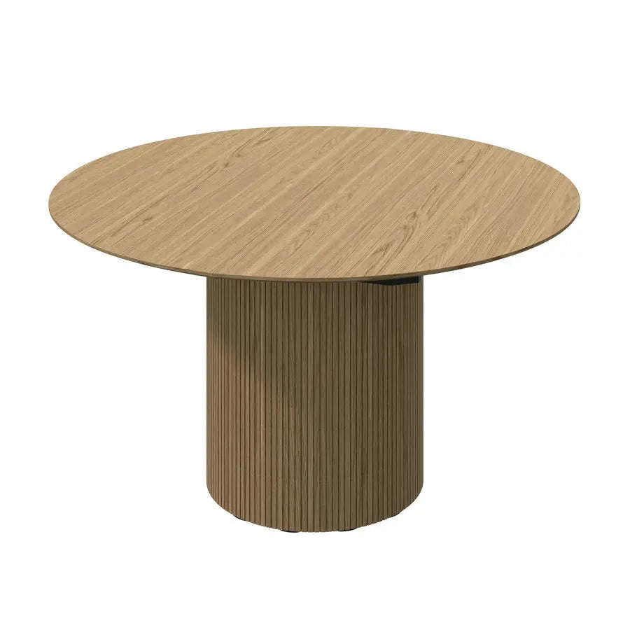 Stylish Fluted Oak Veneer Round Extendable Modern Wood Dining Table