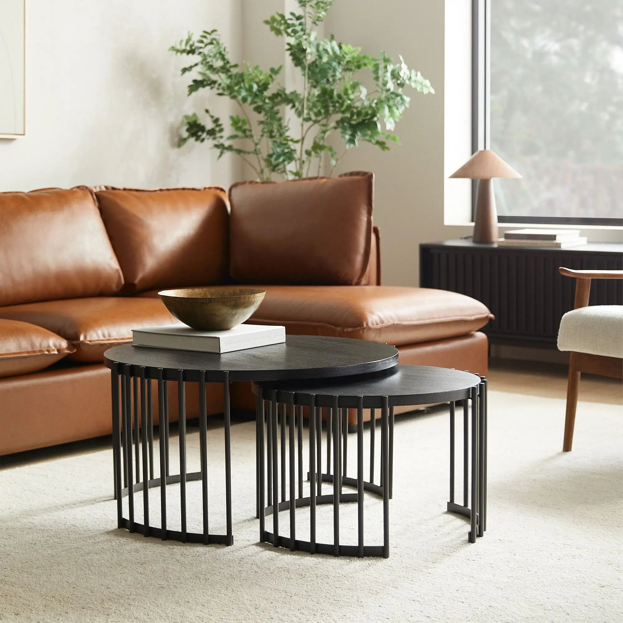 Elegant Natural Wood Nesting Coffee Table Set for Living Room Decor