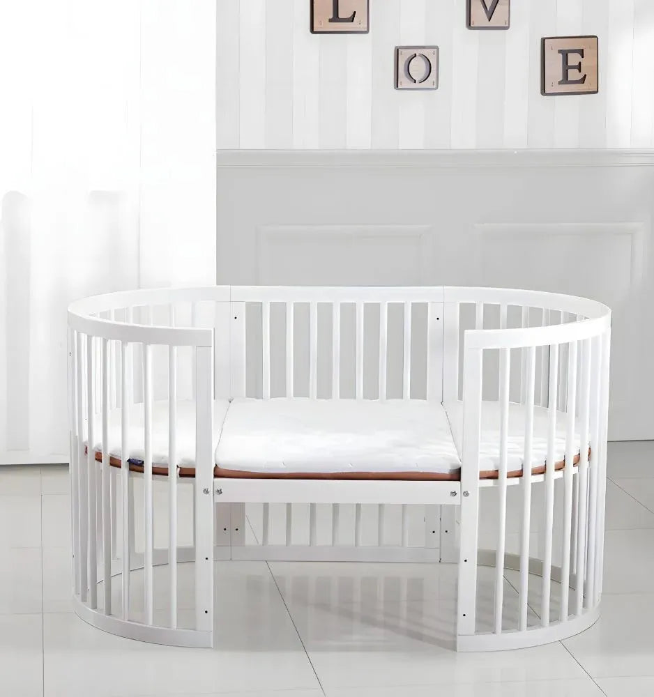 Versatile 9-in-1 Solid Wood Baby Crib: Multi-Functional Adjustable Infant Toddler Bed