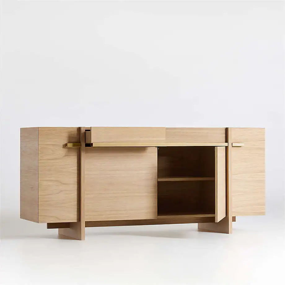 Elegant Natural Oak Gold Metal Frame Sideboard Buffet with Drawers Storage Cabinet