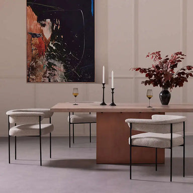 Stylish Modern Boucle Dining Chair, Low Round Back, Durable Metal Frame