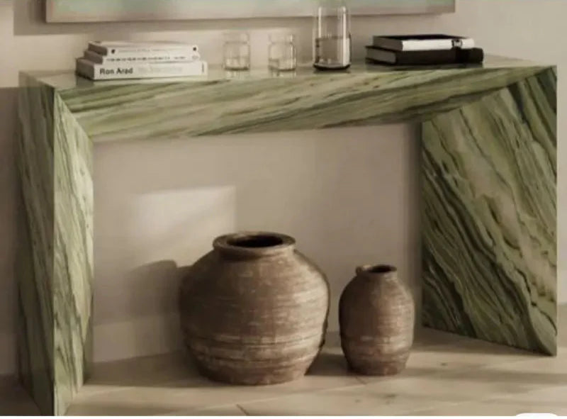 Elegant Light Green Natural Marble Console Table for Entryway Living Room Decor