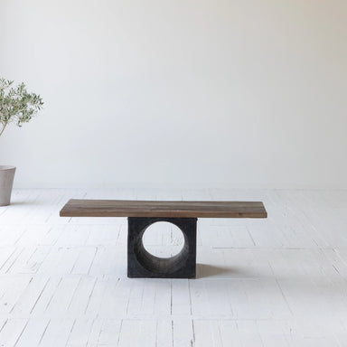 Elegant Mid-Century Arc Deco Recycled Elm Wood Coffee Table, Natural Top