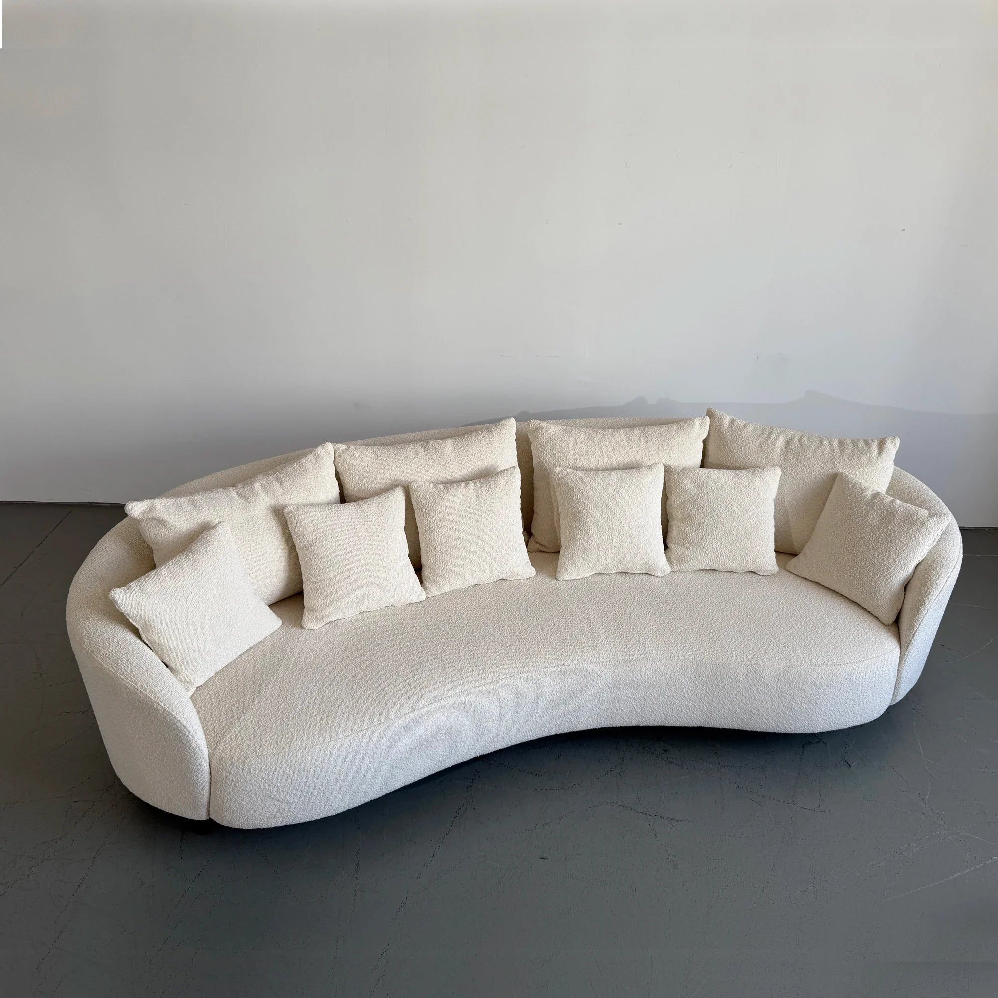 Modern Curved Boucle 3-Seater Sofa with Elegant Black Metal Legs