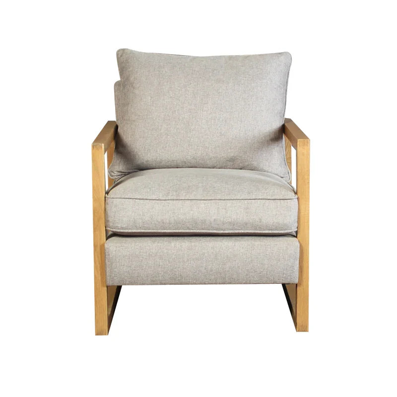 Premium Nordic Solid Oak Linen Upholstered Living Room Armchair for Comfort