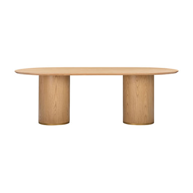 Elegant Oval Oak Wood Dining Table with Cylinder Legs, Modern 8-Seater
