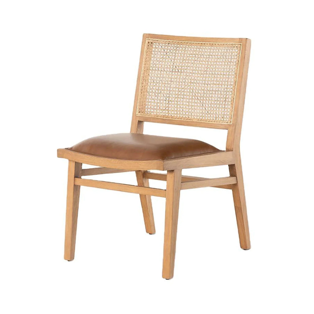 Luxury Modern Oak Rattan Dining Chair with Comfort Leather Seat