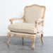 Elegant French Solid Oak Living Room Armchair: Linen/Velvet Upholstered Leisure Chair