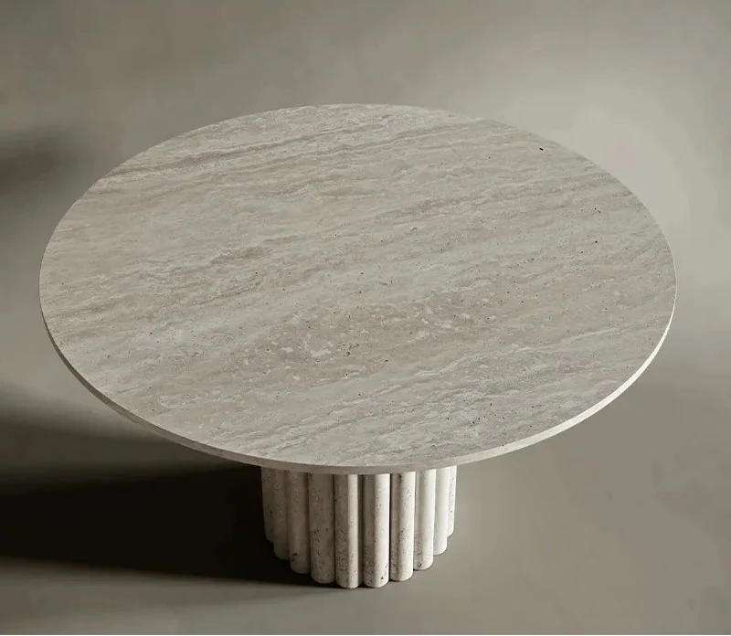 Elegant Beige Round Travertine Stone Coffee Table for Modern Living Spaces