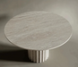 Elegant Beige Round Travertine Stone Coffee Table for Modern Living Spaces