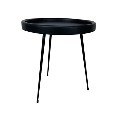 Solid Oak Round Side Table, Black Metal Legs, Living Room Accent