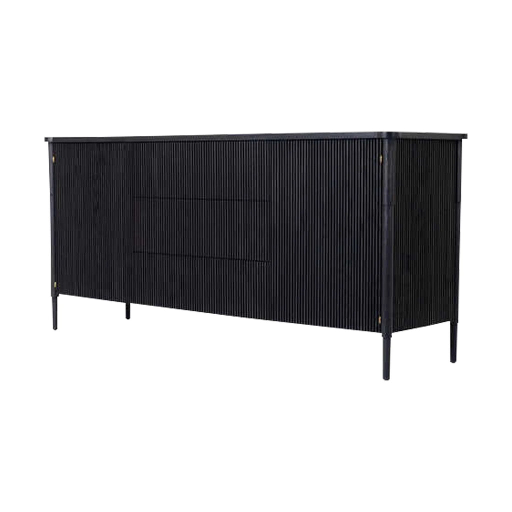 Sophisticated Black Fluted Solid Oak Wood Sideboard Cabinet with Storage Drawers