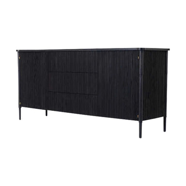 Sophisticated Black Fluted Solid Oak Wood Sideboard Cabinet with Storage Drawers