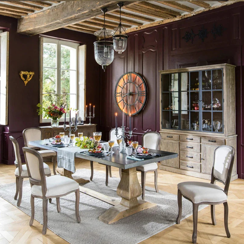 Antique Industrial Zinc Top Solid Oak Wood Legs Dining Table