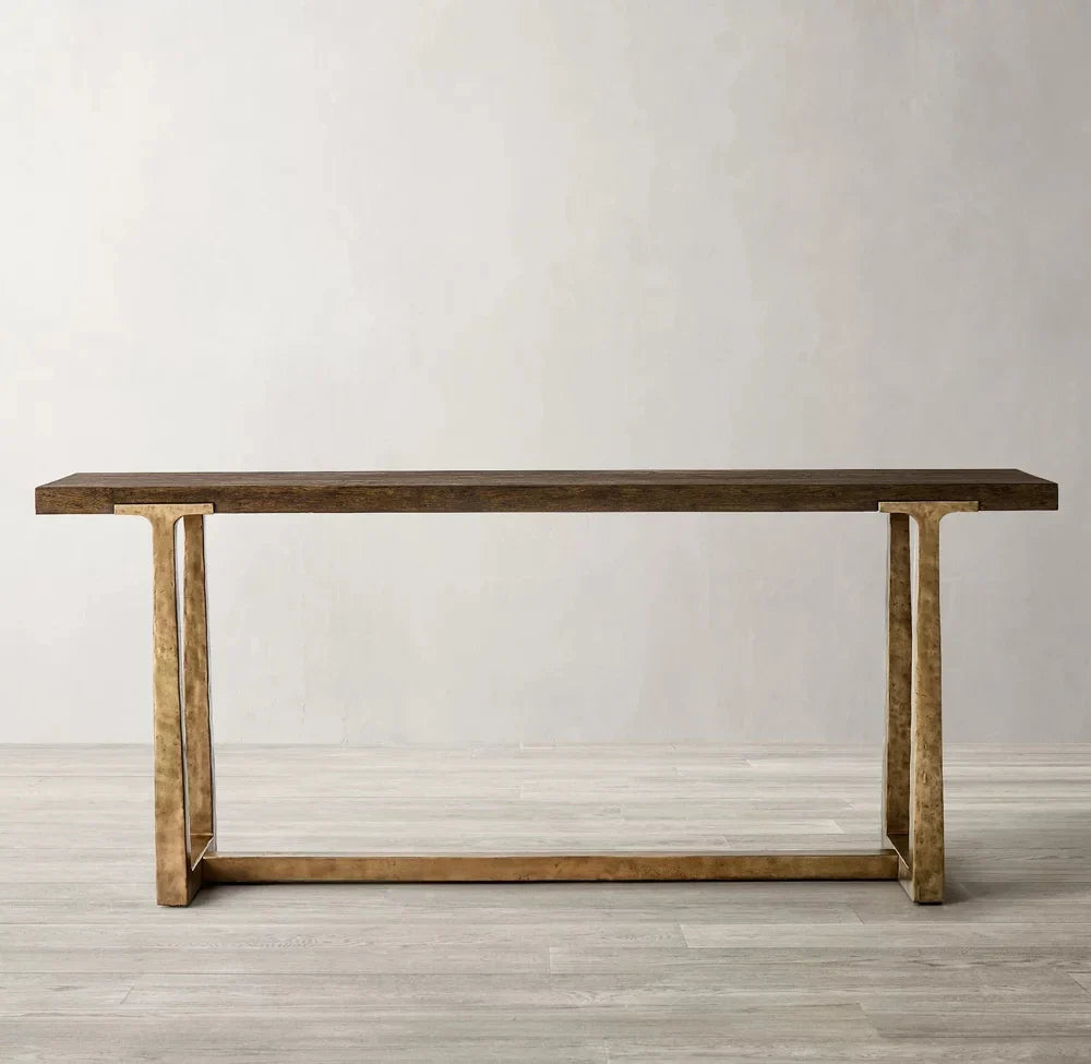 Luxury Modern Console Bar Table - Mixed Material Wood & Metal Design