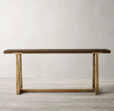 Luxury Modern Console Bar Table - Mixed Material Wood & Metal Design