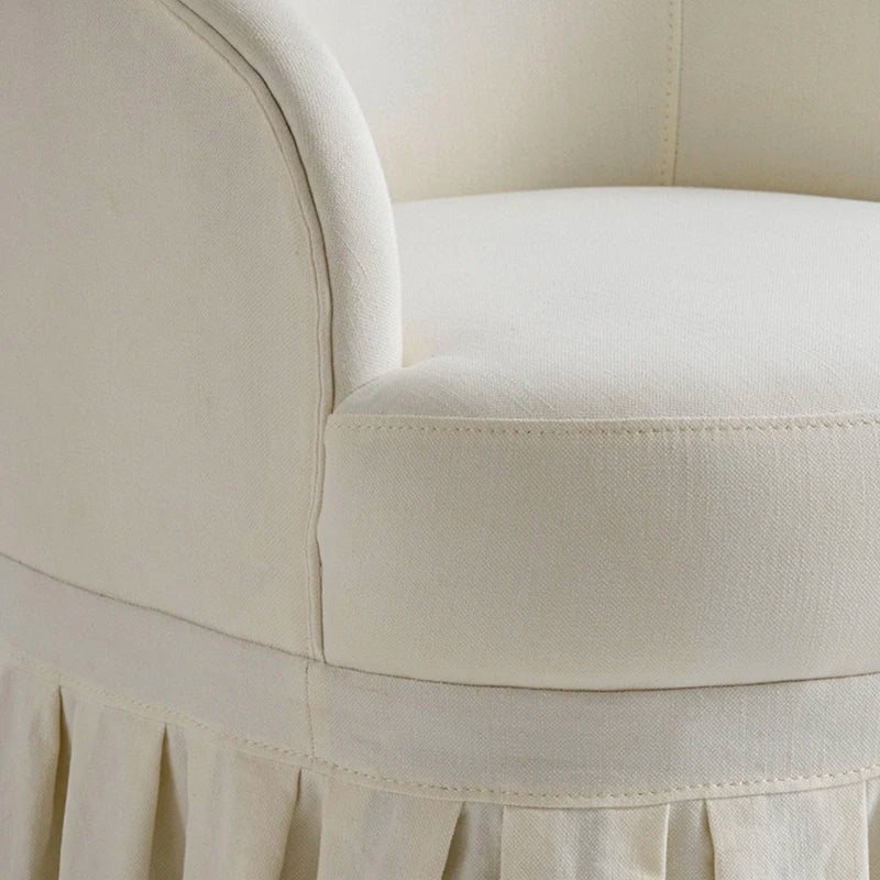 Elegant White Skirt Fabric Upholstered Oak Wood Living Room Lounge Chair
