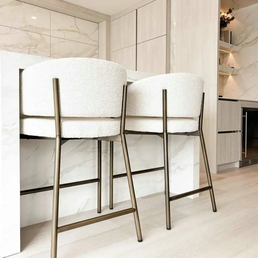 Modern Velvet Counter Height Bar Stool with Powder-Coated Black Metal Frame