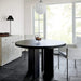 Modern Round Oak Wood Dining Table, Geometric Black Legs, Stylish Design