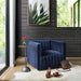 Luxurious Blue Velvet Swivel Club Chair: Modern Channel Tufted Home & Hotel Seating