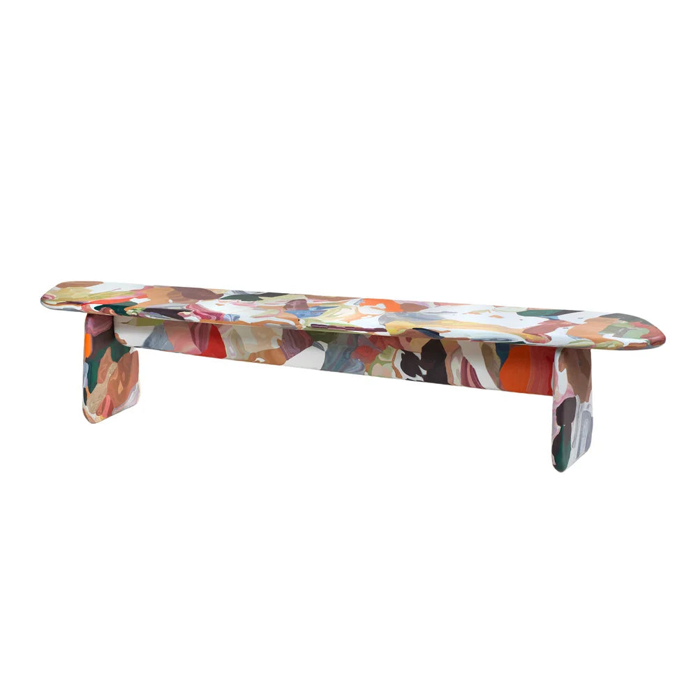 Vibrant Lacquer Fiberglass Coffee Table & Solid Wood Living Room Bench