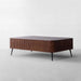 Elegant Solid Oak Wood Slat-Frame Coffee Table with Rounded Edges Storage