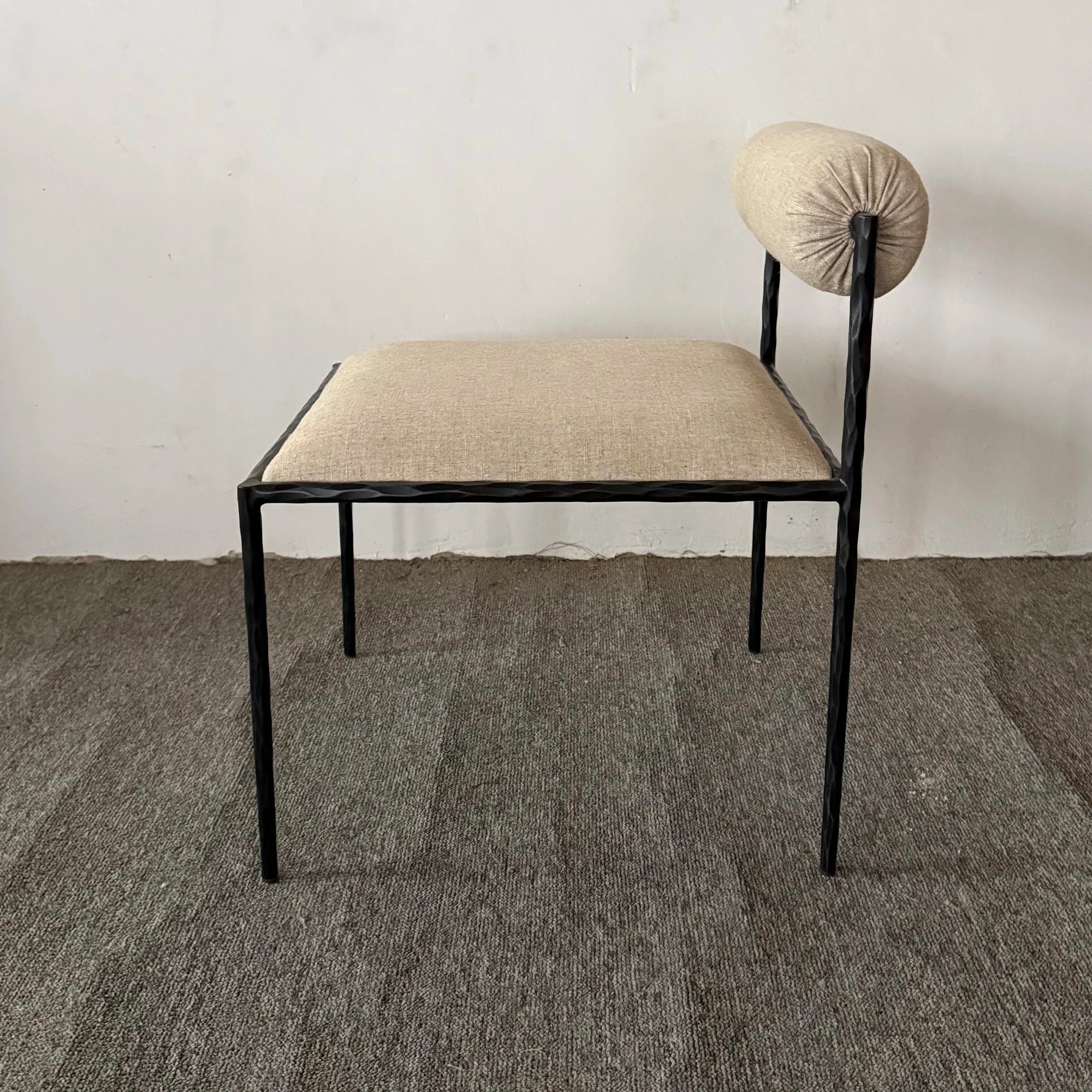 Modern Metal Frame Dining Chair, Pewter Texture Linen Upholstered Seat