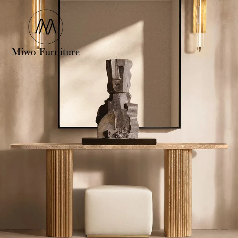 Modern Marble Top Solid Wood Narrow Entryway Console Table