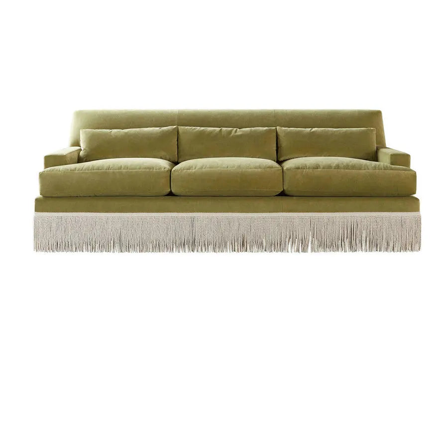 Elegant L-Shaped Velvet Sectional Sofa with Chic Fringes, Plush Comfort Couch