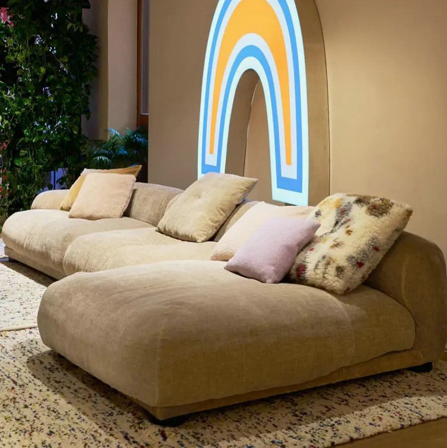 Luxury I-Shape 3-Seater Teddy Fabric Sleeper Sectional Sofa
