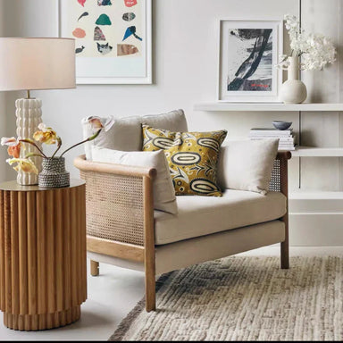 Modern Natural Rattan Wood Frame Armchair for Living Room Occasional Seating