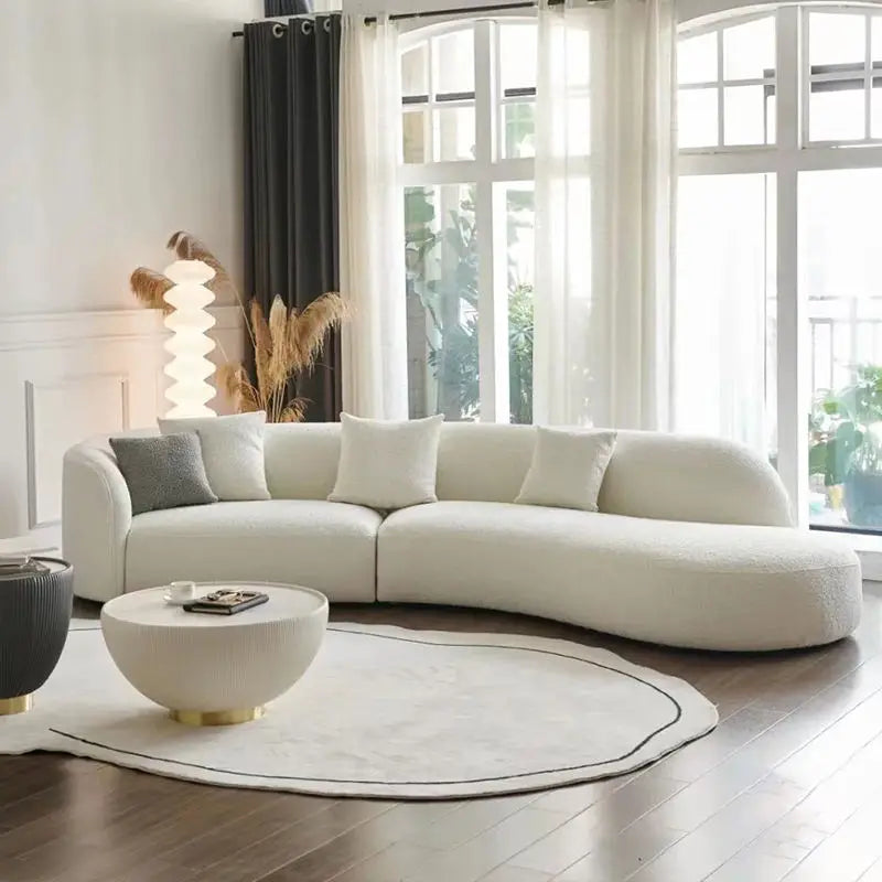 Elegant Arc Boucle Sofa, Italian Design Luxury Velvet Fabric Living Room Couch