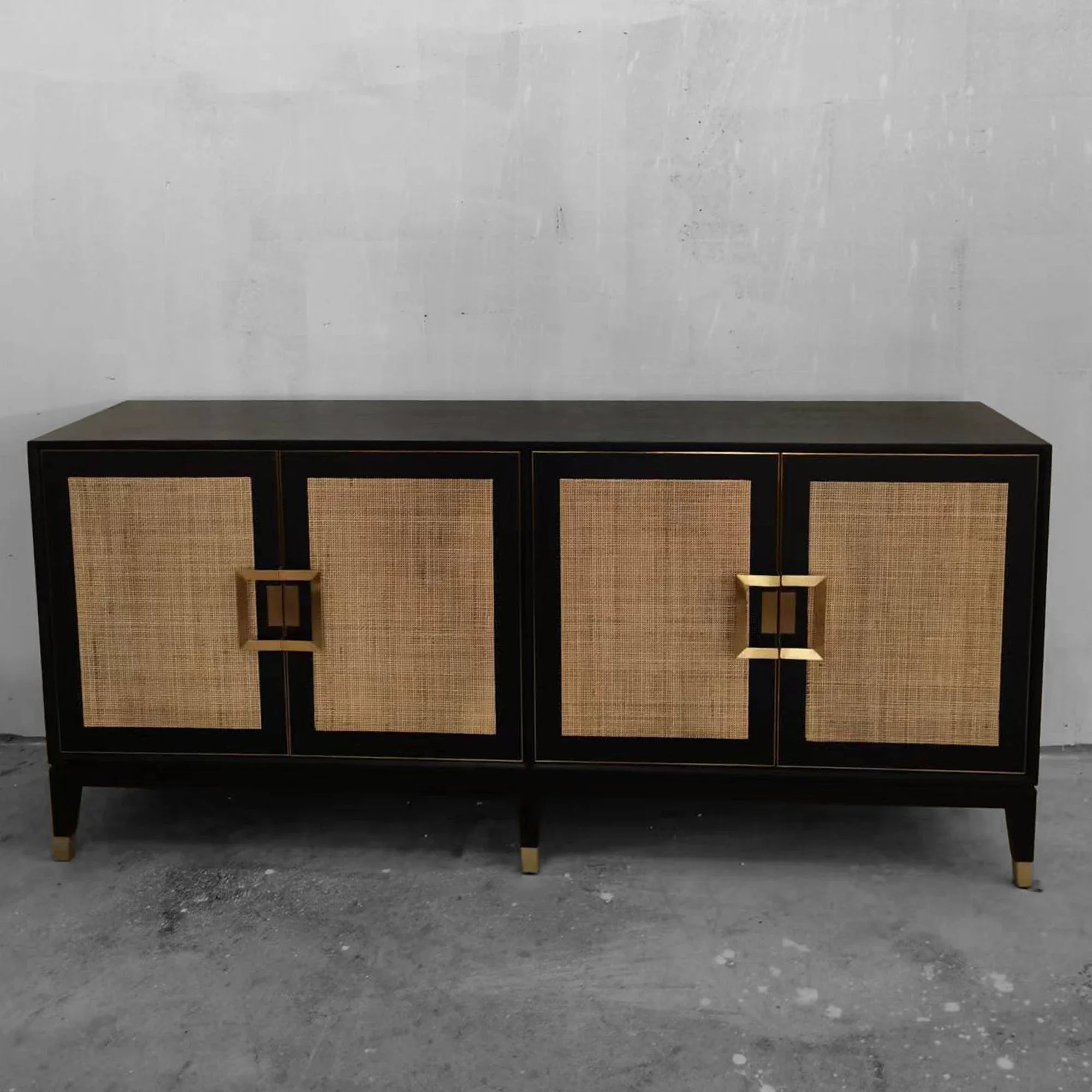 Chic Modern Oak Wood Rattan Sideboard Buffet Cabinet with Storage Doors