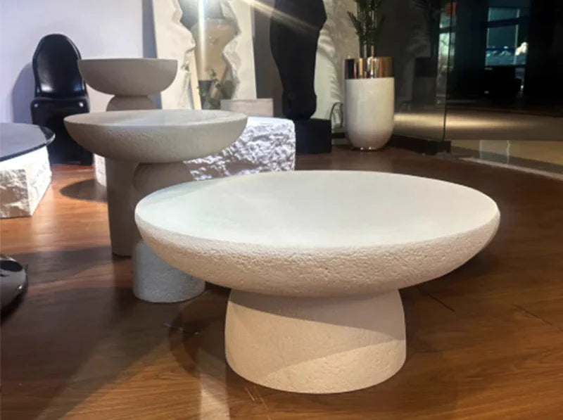 Elegant Tostone Beige Natural Travertine Round Coffee Table for Modern Living
