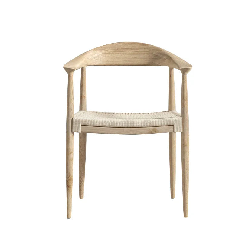 Elegant Solid Oak Stackable Dining Chair - Curved Back Woven Rope Seat