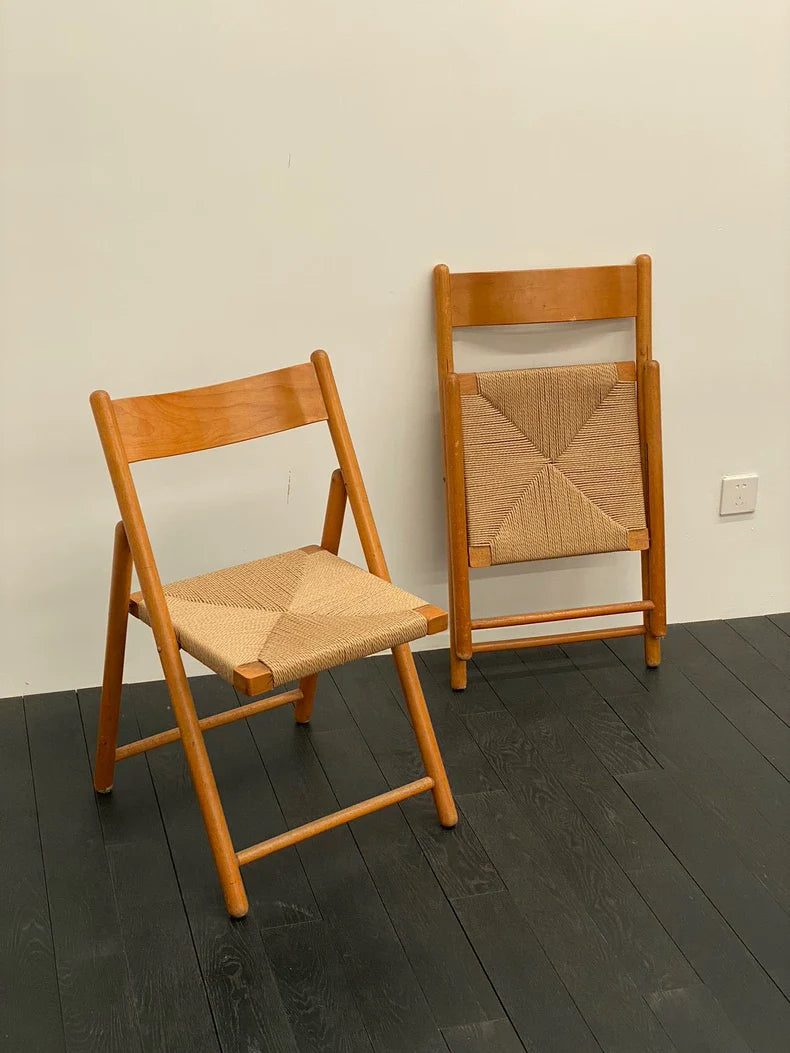Vintage 1980s French Beech Wood Folding Chair with Rope Weave