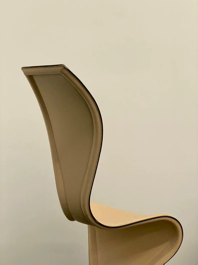 Vintage 1980s Tom Dixon S-Chair: Rare Apricot Leather, Steel Structure, Sculptural Design