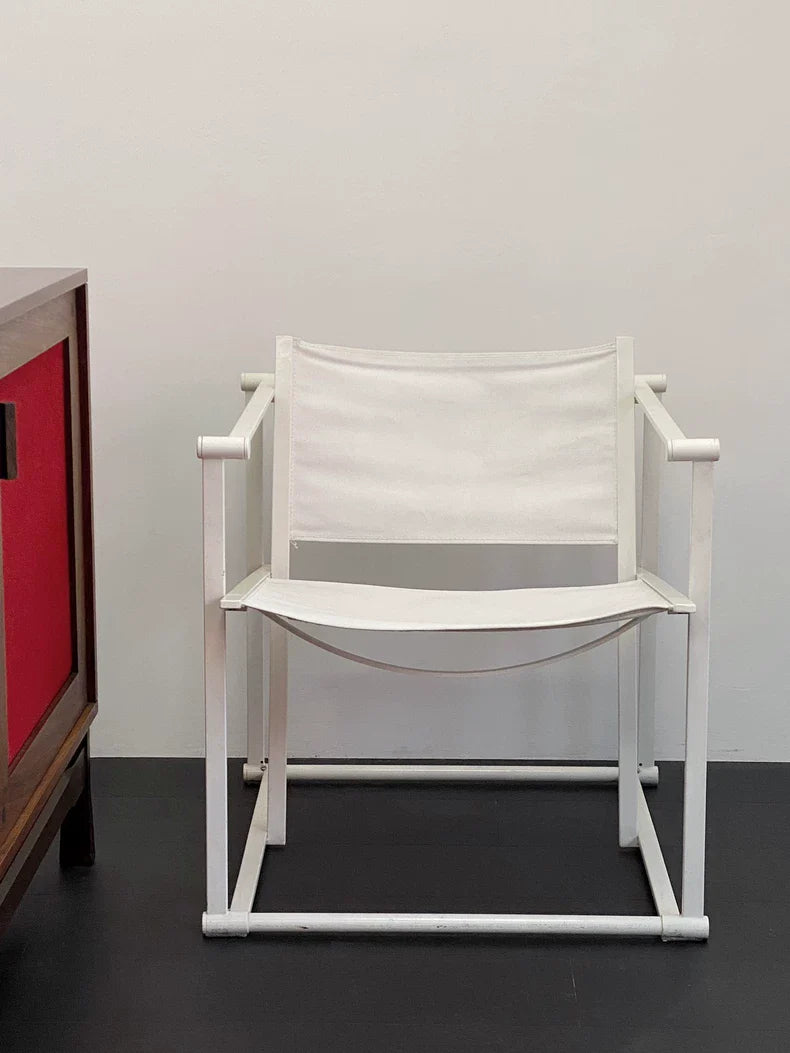 Radboud van Beekum FM61 Armchair: White Fabric, Sleek Metal Frame