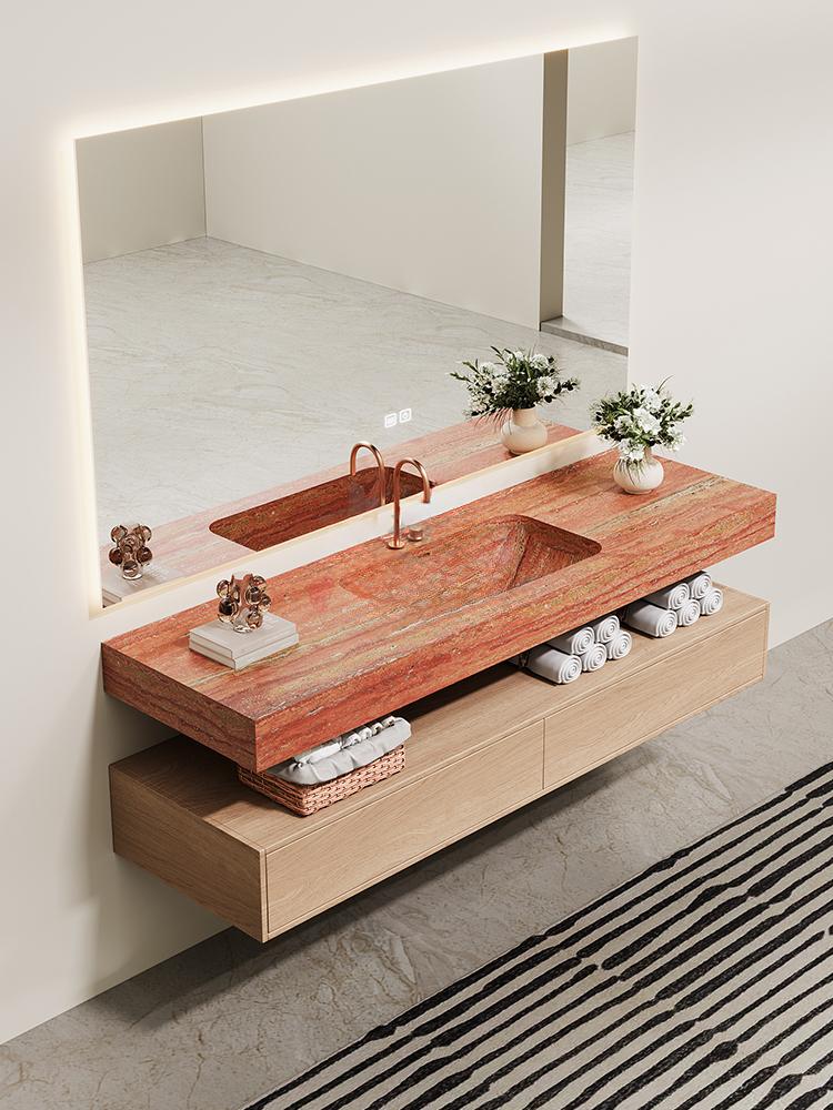 Inaya Red Cave Marble Wall-Mounted Sink