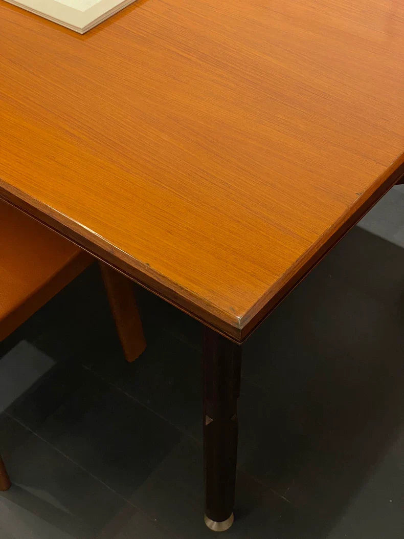 Vintage 1960s Italian Solid Wood Dining Table with Structural Legs, Mid-Century Modern Design
